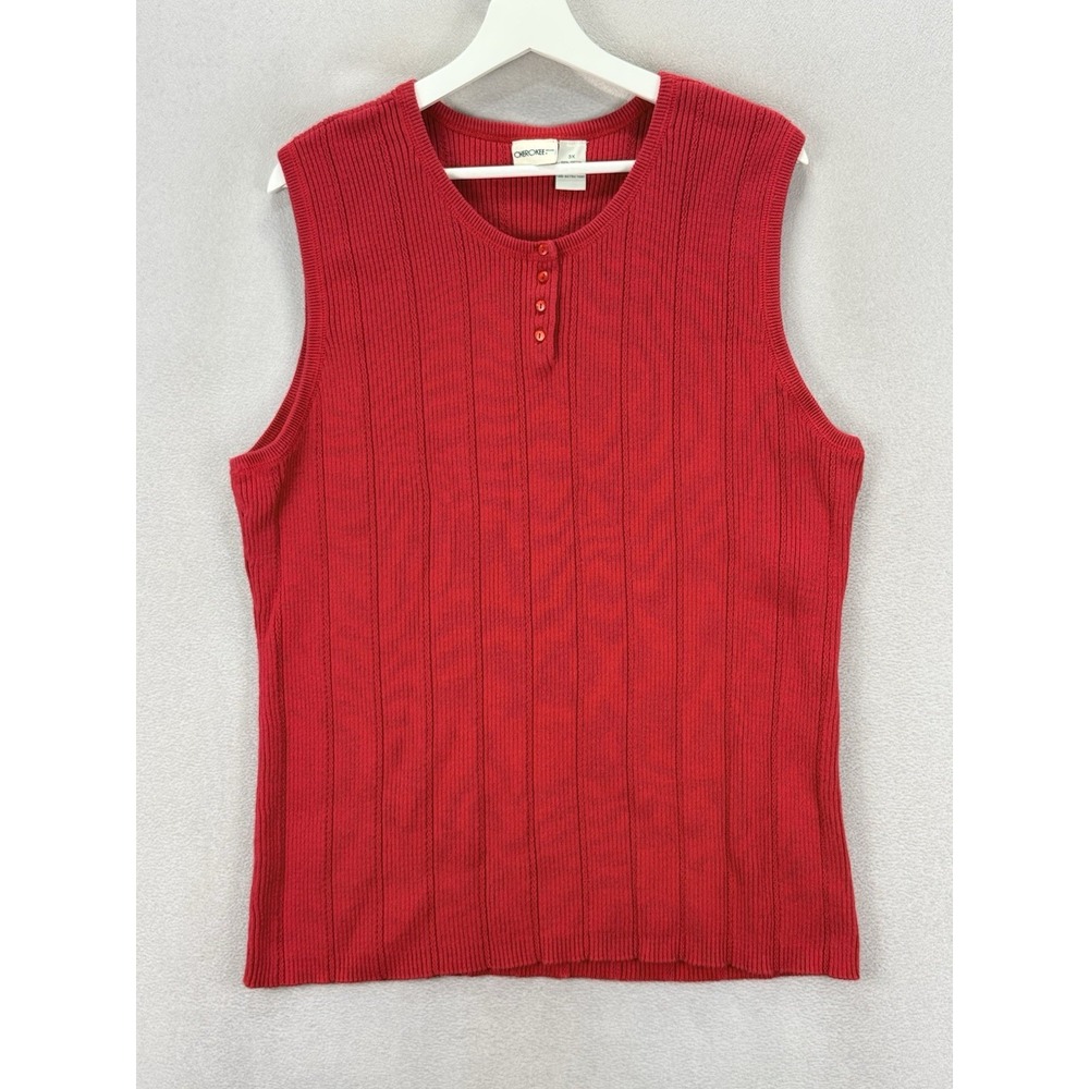 Vintage Cherokee Women's Plus Sz 3X Red Ribbed Sleeveless Stretchy Tank Top